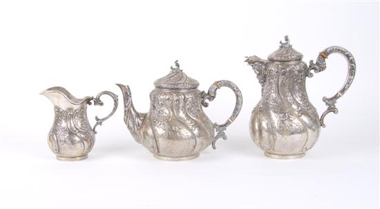 Appraisal: A German Silver Partial Tea Service Height of coffee pot