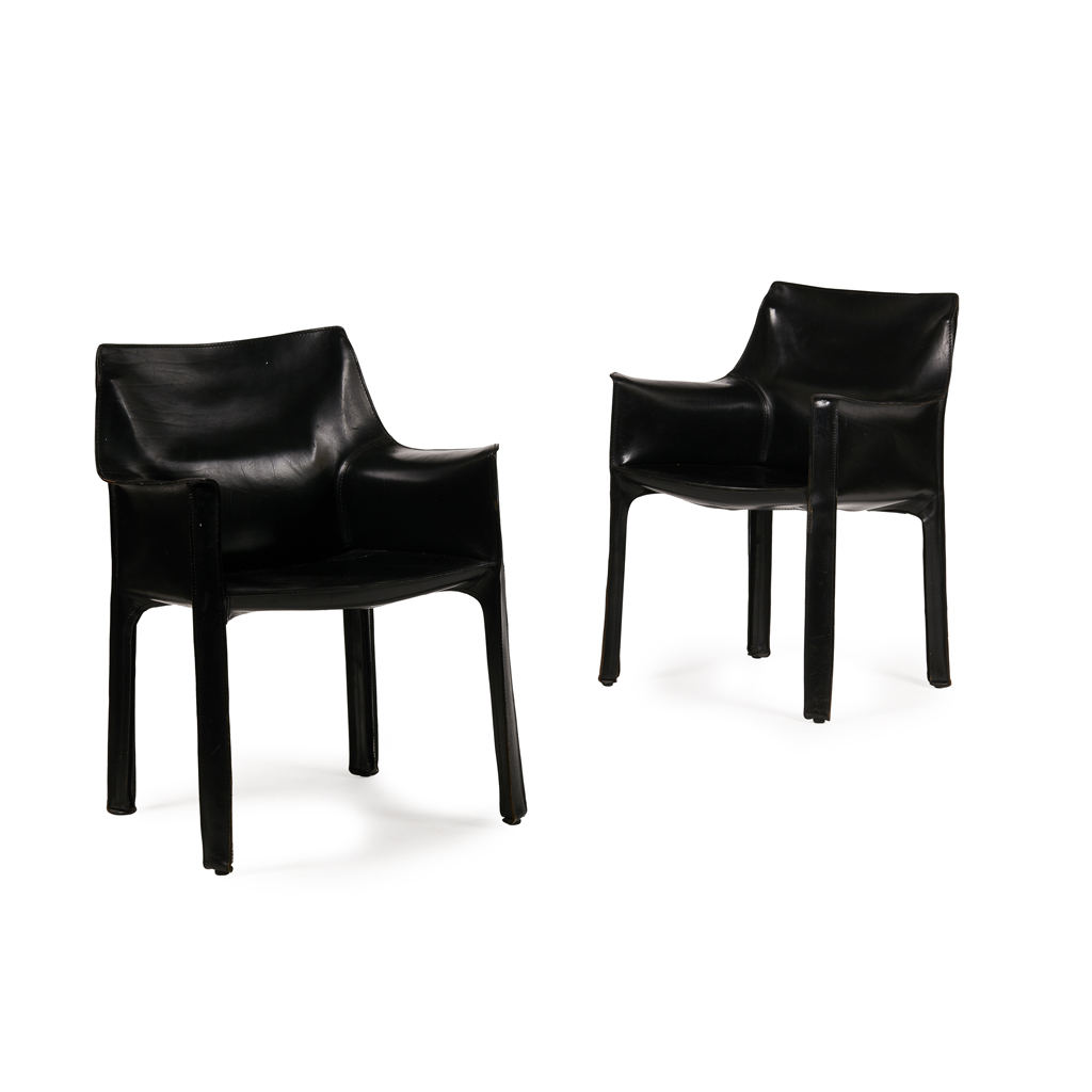 Appraisal: MARIO BELLINI B FOR CASSINA SIX BLACK LEATHER 'CAB' CHAIRS