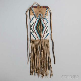 Appraisal: Ute Beaded Buffalo Hide Mirror Bag c beaded on the