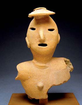 Appraisal: ANCIENT HANIWA POTTERY BUST Ancient Japanese Haniwa pottery fragmentary figural