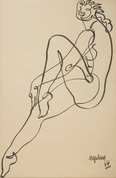 Appraisal: A Jean Negulesco continuous line drawing Rendered in black ink