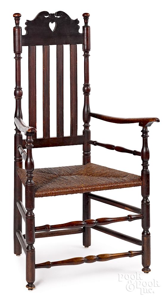 Appraisal: New England banisterback armchair Exclusive on Bidsquare New England banisterback