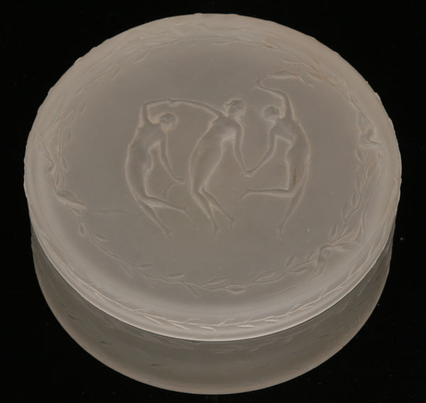 Appraisal: Lalique Trois Figurines powder box for d'Orsay molded R Lalique