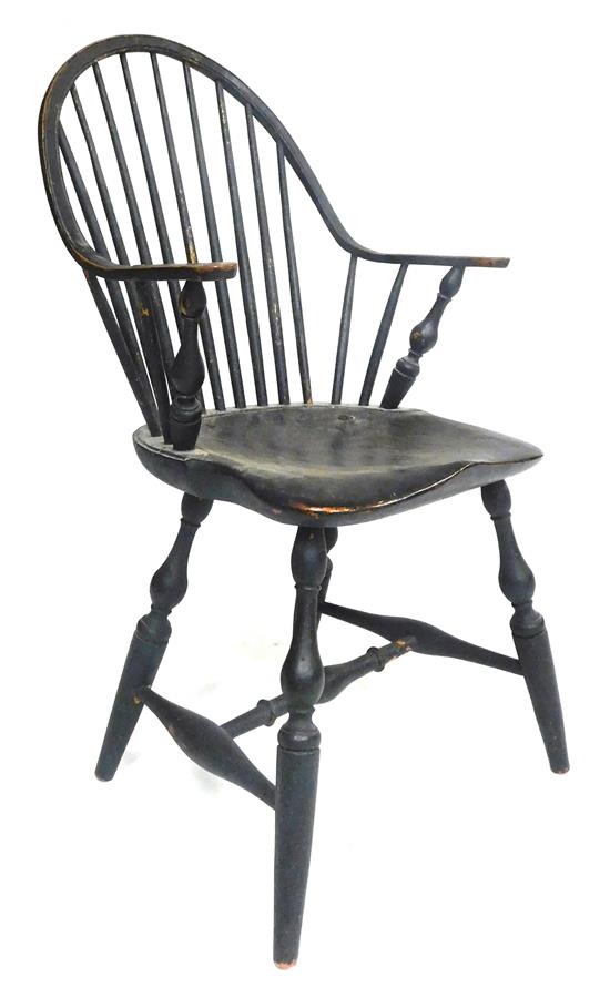 Appraisal: Probably New York Windsor bow back armchair c black finish