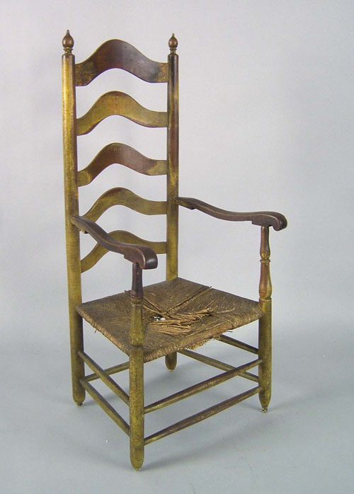 Appraisal: Delaware Valley -slat ladderback armchair ca retaining an old yellow