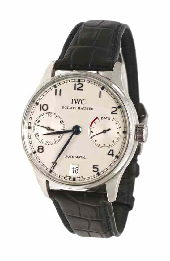 Appraisal: A Stainless Steel Portuguese Day Power Reserve Wristwatch IWC Schaffhausen