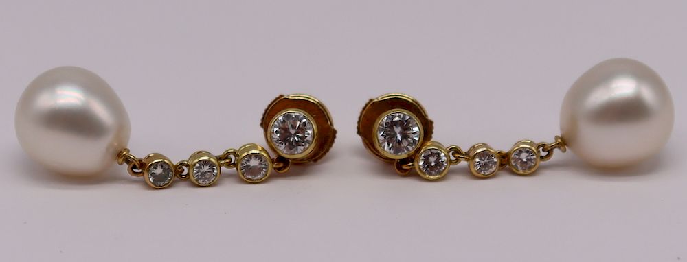 Appraisal: JEWELRY kt Gold Diamond and Pearl Earrings kt yellow gold