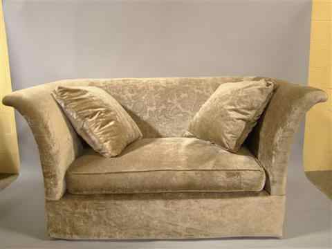 Appraisal: PAIR OF BURTON JAMES SILK DAMASK VELVET UPHOLSTERED SOFAS