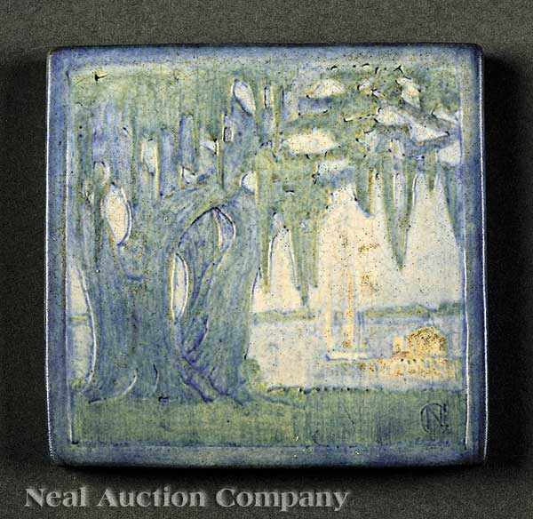 Appraisal: A Newcomb College Art Pottery Matte Glaze Scenic Tile decorated