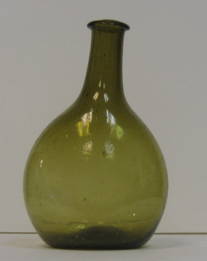 Appraisal: AMERICAN FREEBLOWN OLIVE CHESTNUT BOTTLE Applied round collared mouth and