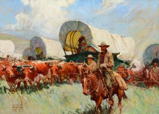 Appraisal: W H D Koerner - The Covered Wagon oil on