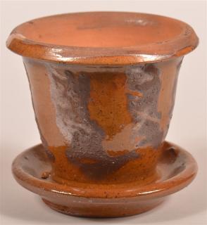 Appraisal: th Century Glazed Redware Pottery Small Flower Pot Vertical bands