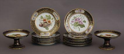 Appraisal: ELEVEN PARIS PORCELAIN BOTANICAL DESSERT PLATES AND TWO COMPOTES Together