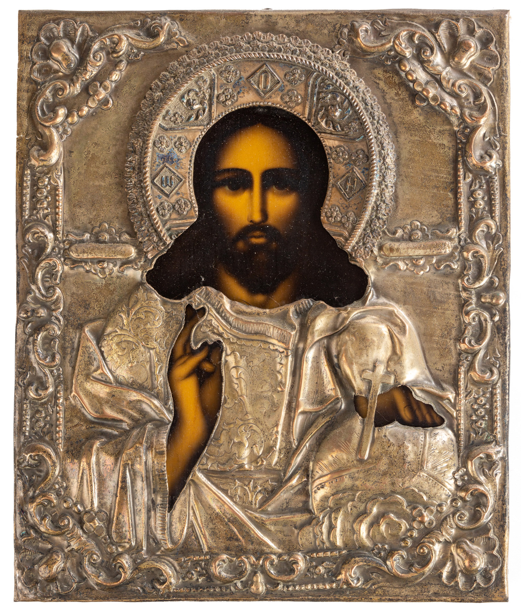 Appraisal: RUSSIAN ICON WITH CHRIST Silver over copper