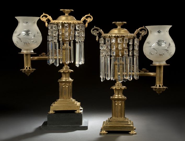 Appraisal: Pair of Anglo-American Lacquered Brass Single-Arm Argand Lamps second quarter