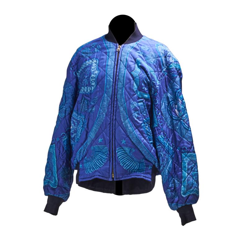 Appraisal: HERMES REVERSIBLE QUILTED SILK BOMBER JACKET Blue and teal print