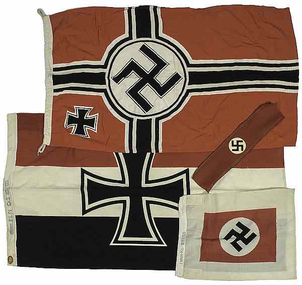 Appraisal: German WWII Flags and Armband Lot of Four One German