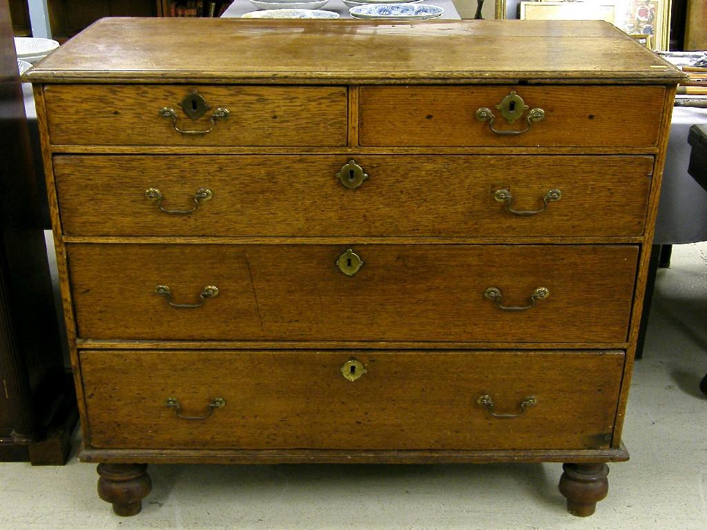 Appraisal: Small Georgian oak chest of drawers the moulded top over