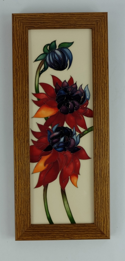 Appraisal: Moorcroft Red Floral wall plaque in wooden frame cm x