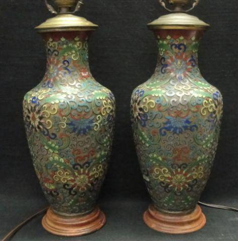 Appraisal: Pair of Asian Cloisonne Lamps Nice quality and in good