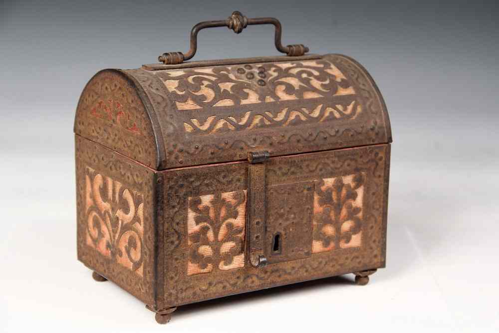 Appraisal: DOME TOP FOOTED CASKET- fitted with two locking devices the