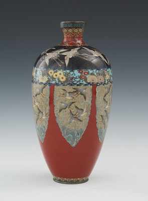 Appraisal: A Fine Cloisonne Vase with Sea Birds Mirror finish polychrome