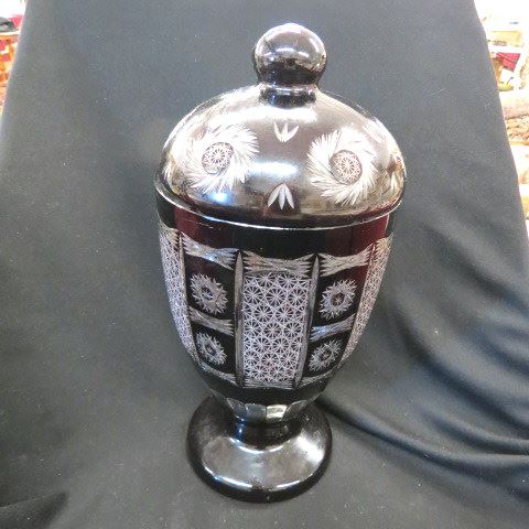 Appraisal: Ruby Cut-to-Clear Crystal Cookie Jar tall excellent