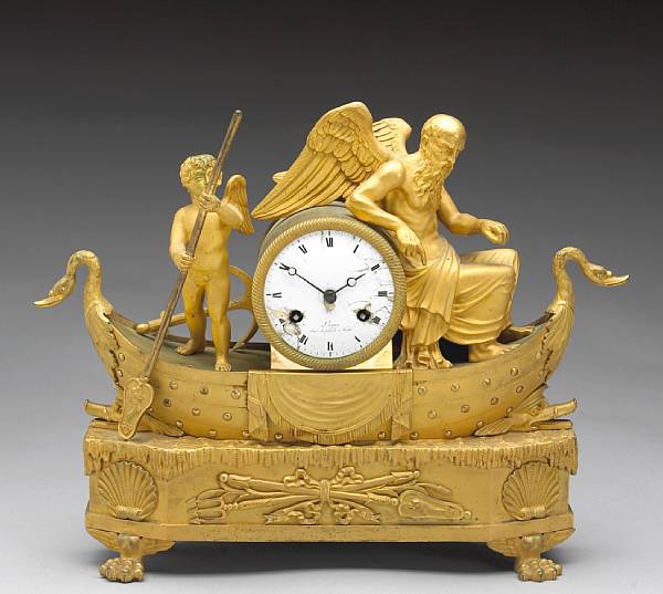 Appraisal: An Empire gilt bronze mantel clock Le Voyage de L'Amour