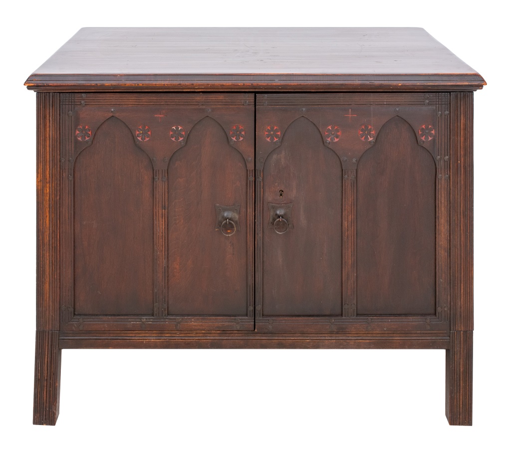 Appraisal: AESTHETIC MOVEMENT STYLE OAK CREDENZA CABINET Aesthetic Movement style oak