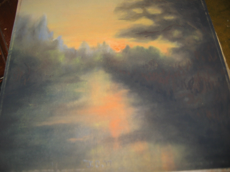 Appraisal: AMERICAN SCHOOL EARLY TH CENTURY Forest riverscape at Sunset pastel