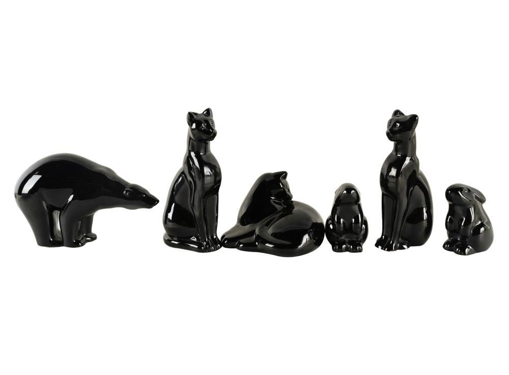 Appraisal: COLLECTION OF BACCARAT BLACK GLASS ANIMALSeach marked comprising two seated