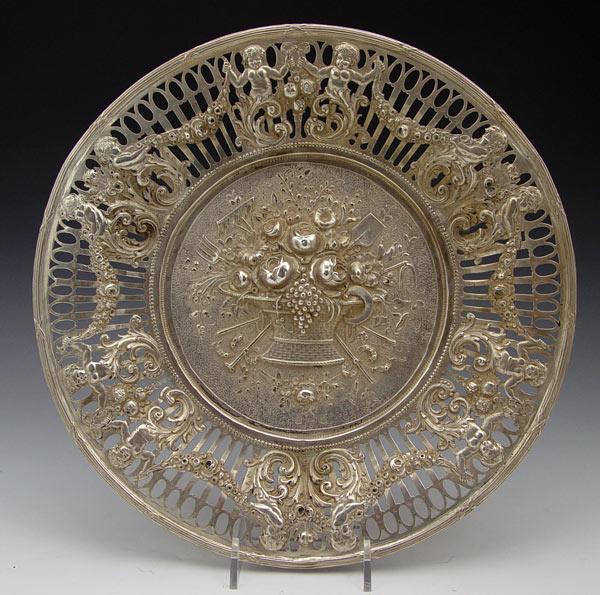 Appraisal: HANAU SILVER FLORAL EMBOSSED RETICULATED CHARGER Openwork sides with embossed