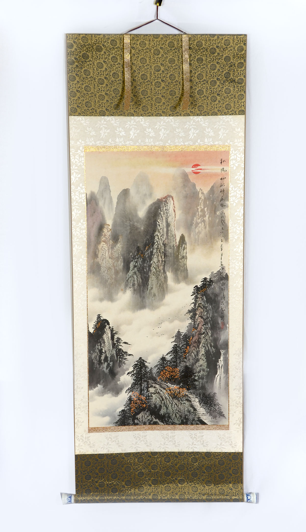 Appraisal: YING QIN JAPANESE WATERCOLOR SCROLL LANDSCAPE PAINTING Landscape with cliffs