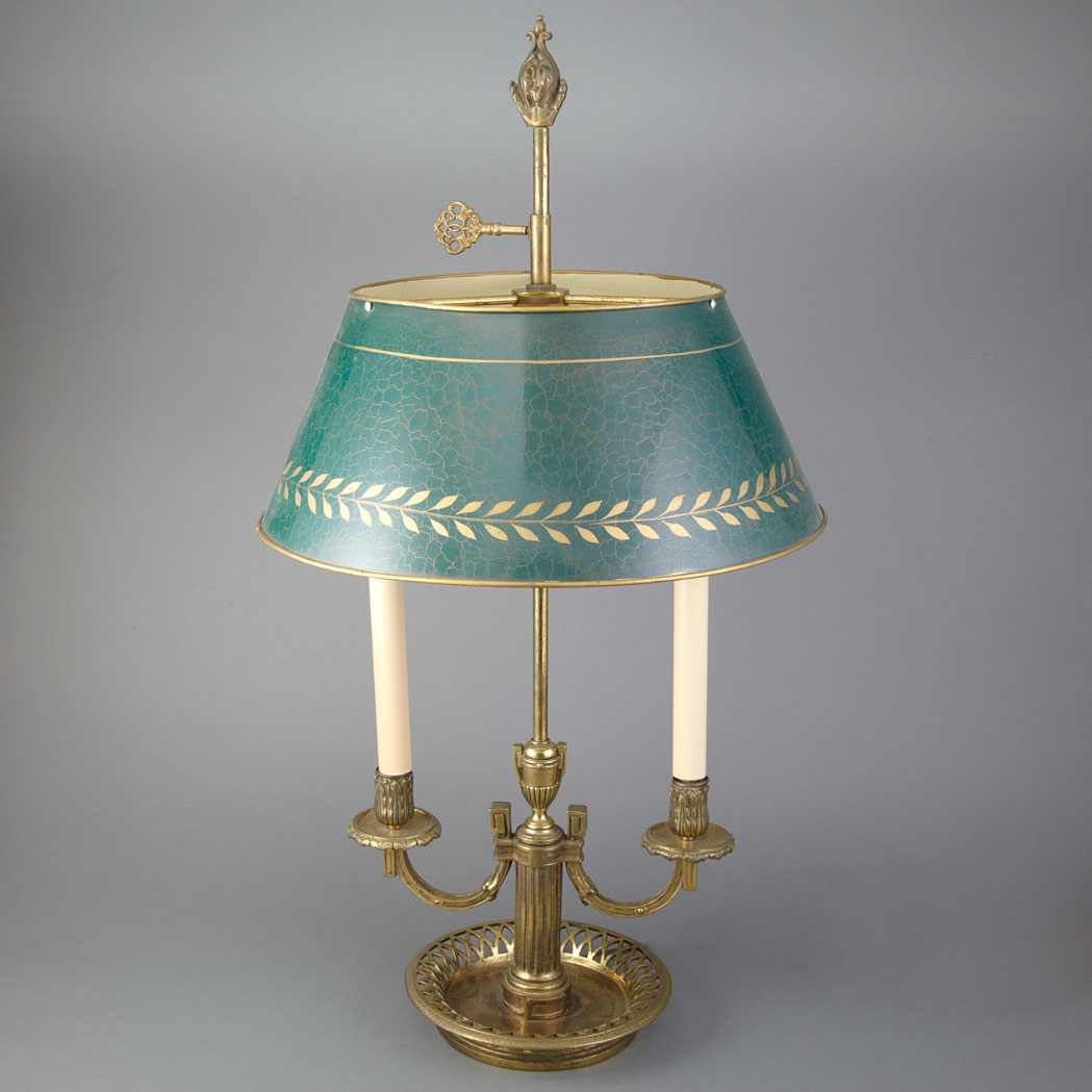 Appraisal: Louis XVI Style Gilt-Metal Two-Light Bouillotte Lamp With a dark