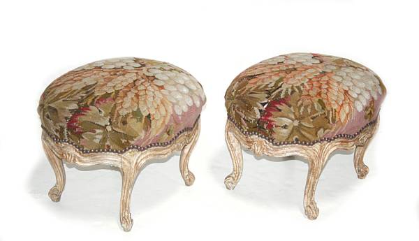 Appraisal: A pair of Rococo style tapestry upholstered stools height in