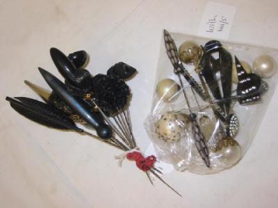 Appraisal: SIX DOUBLE ENDED HAT PINS including two black paste set