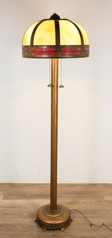 Appraisal: Art Crafts painted metal floor lamp Slag glass shade with