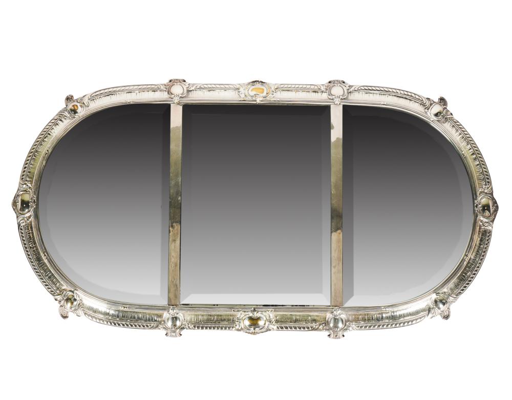 Appraisal: SILVER-PLATE MIRRORED PLATEAUunmarked in three parts the mirror plates with