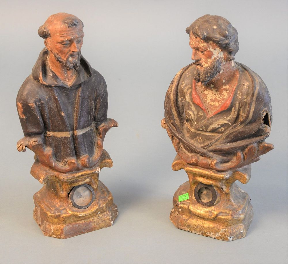 Appraisal: Pair of Papier Mache Religious Figures each with encapsulated object