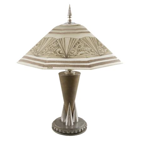 Appraisal: French Art Deco Glass and Metal Two-Light Lamp Estimate -