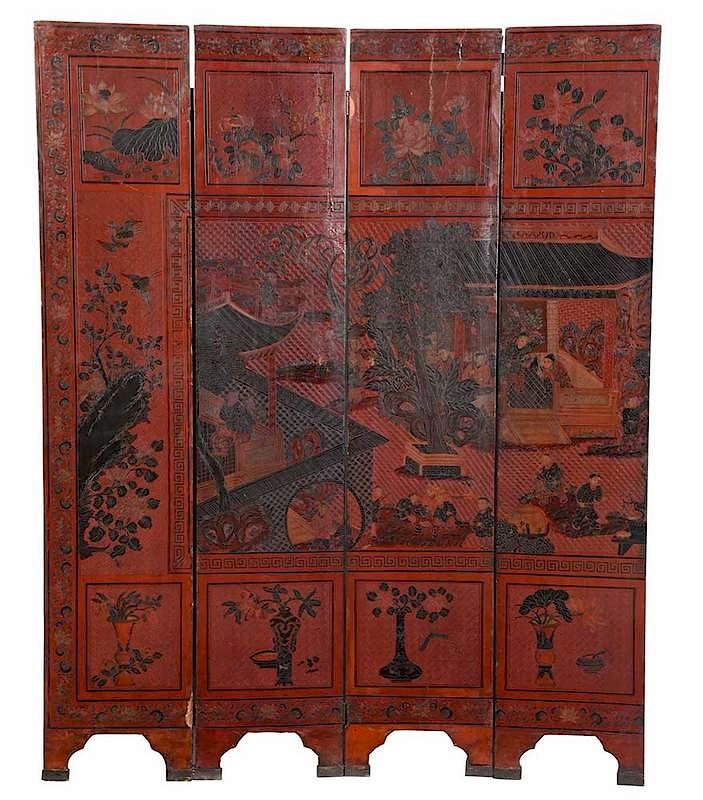 Appraisal: Chinese Lacquered Floor Screen probably late th early th four