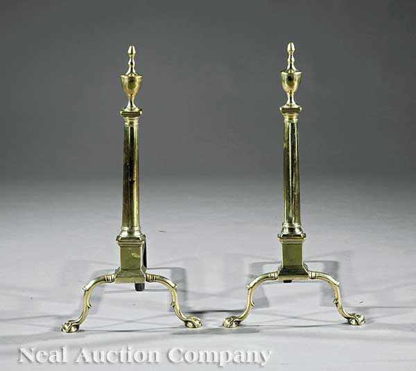 Appraisal: A Fine Pair of Federal Brass Andirons c probably Philadelphia