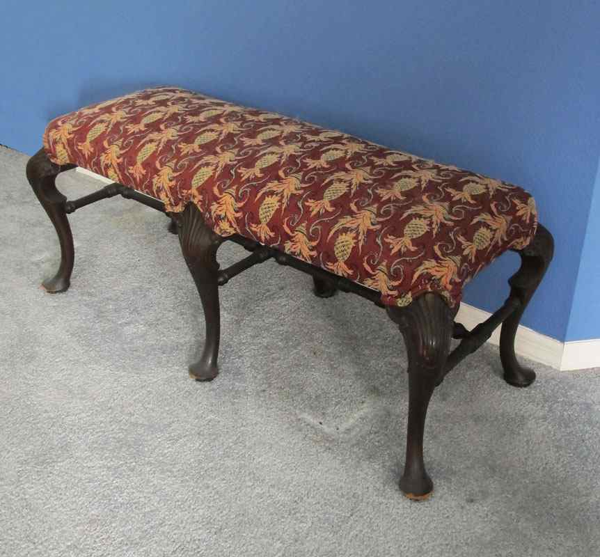 Appraisal: LEG MAHOGANY BENCH Six legs joined by stretcher carved cabriole