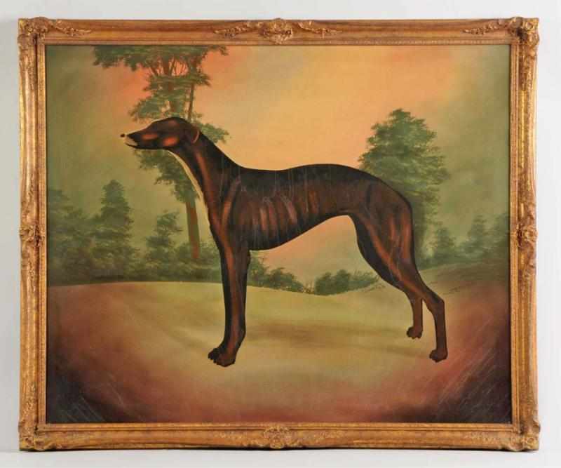 Appraisal: Large Oil on Canvas of Greyhound Signed Huntington Condition Excellent