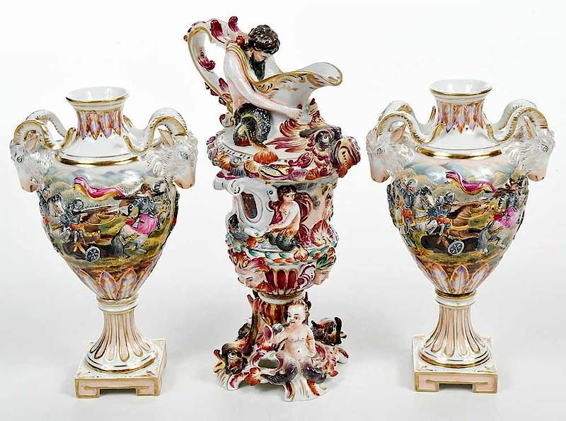 Appraisal: Three Pieces Capodimonte Porcelain Italian late th century small ewer