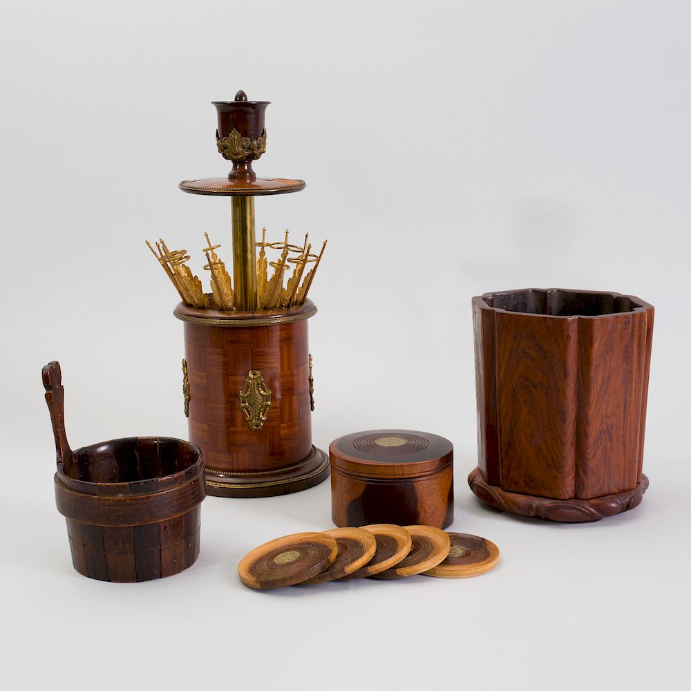 Appraisal: French Gilt-Metal-Mounted Tulipwood Humidor Together with a carved hardwood jardini