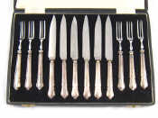 Appraisal: A cased set of six pairs of silver handled fruit