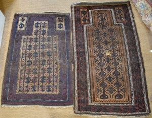 Appraisal: An old Balouchi prayer rug to w another Belouchi rug