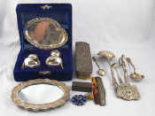 Appraisal: A mixed lot including a silver mounted oval mirror marked