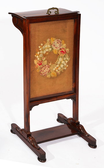 Appraisal: AN EARLY TH CENTURY ROSEWOOD ADJUSTABLE FIRE SCREEN with an